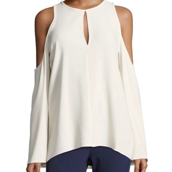 Theory Ivory Cream Cold Shoulder Blouse Size Small - Picture 5 of 7